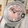 CARTIER BALLON BLEU 33MM PINK DIAL STEEL AUTO DIAMOND ENCRUSTED WATCH WSBB0046