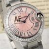 CARTIER BALLON BLEU 33MM PINK DIAL STEEL AUTO DIAMOND ENCRUSTED WATCH WSBB0046