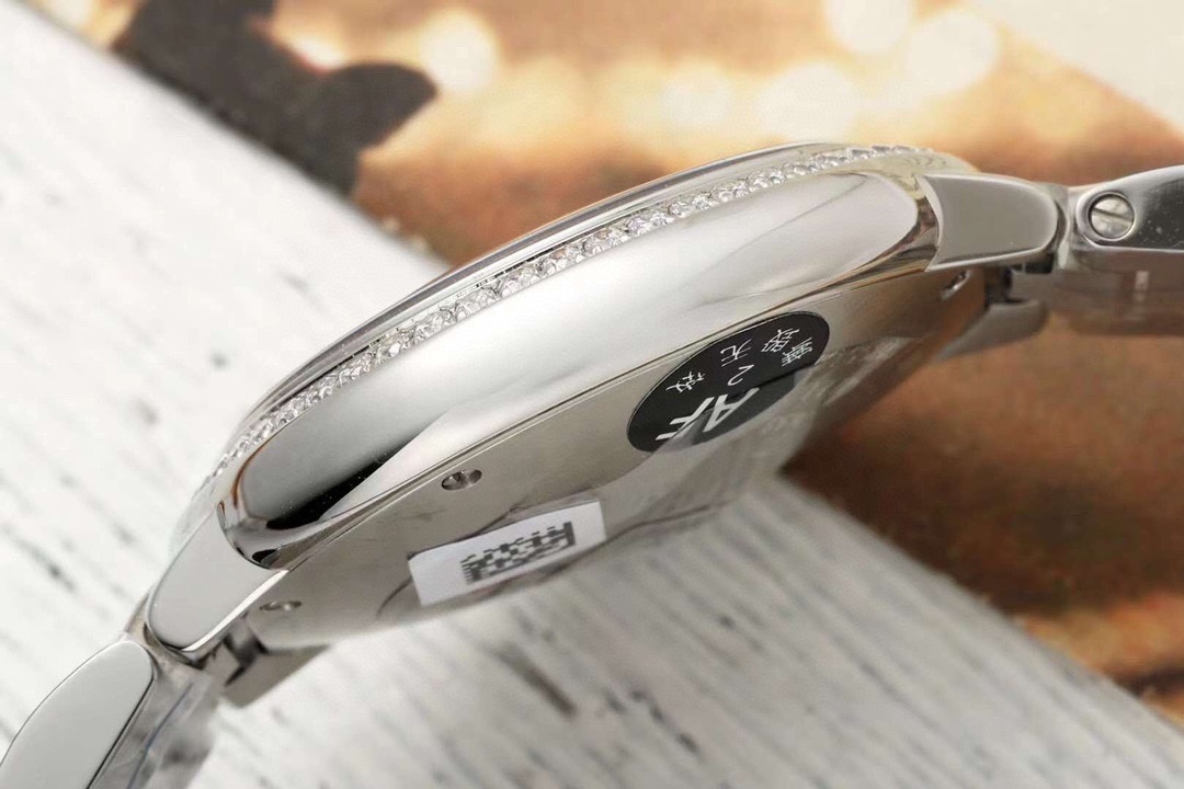 CARTIER BALLON BLEU 33MM PINK DIAL STEEL AUTO DIAMOND ENCRUSTED WATCH WSBB0046