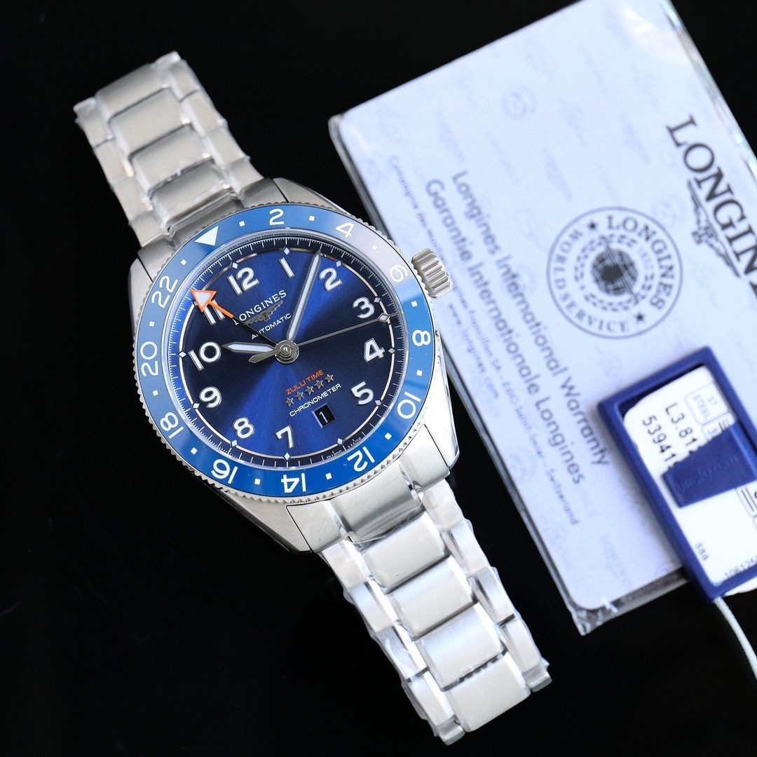 New Longines Spirit Zulu Time 42mm Blue Dial GMT Steel Men's Watch L38124936
