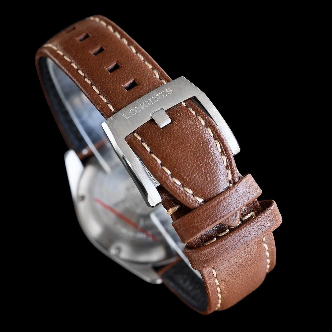 Longines SPIRIT ZULU TIME GMT 39 MM brown leather strap