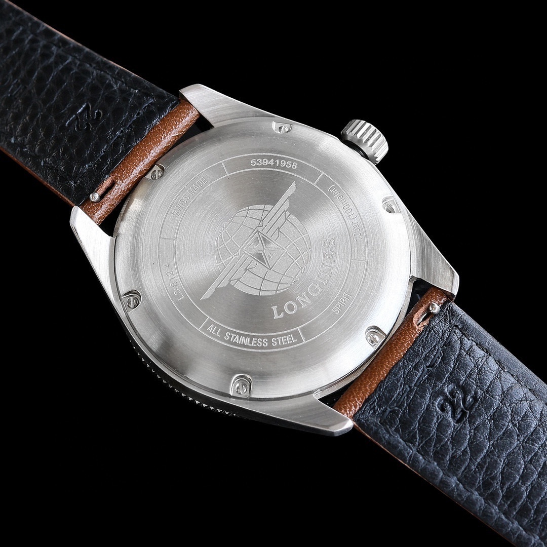 Longines LONGINES SPIRIT ZULU TIME Automatic, Stainless Steel And dark blue dial brown leather strap