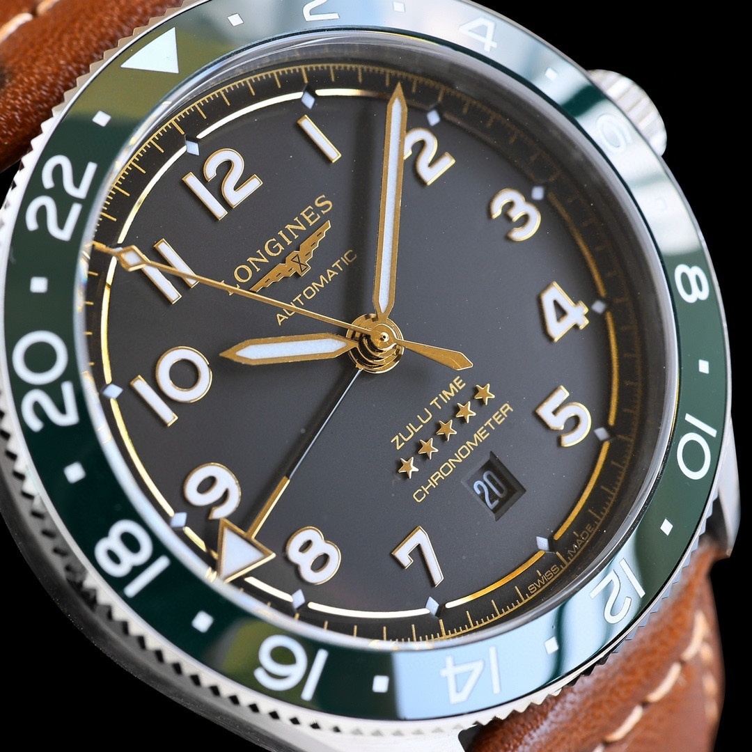 Longines LONGINES SPIRIT ZULU TIME Automatic, Stainless Steel And dark blue dial brown leather strap