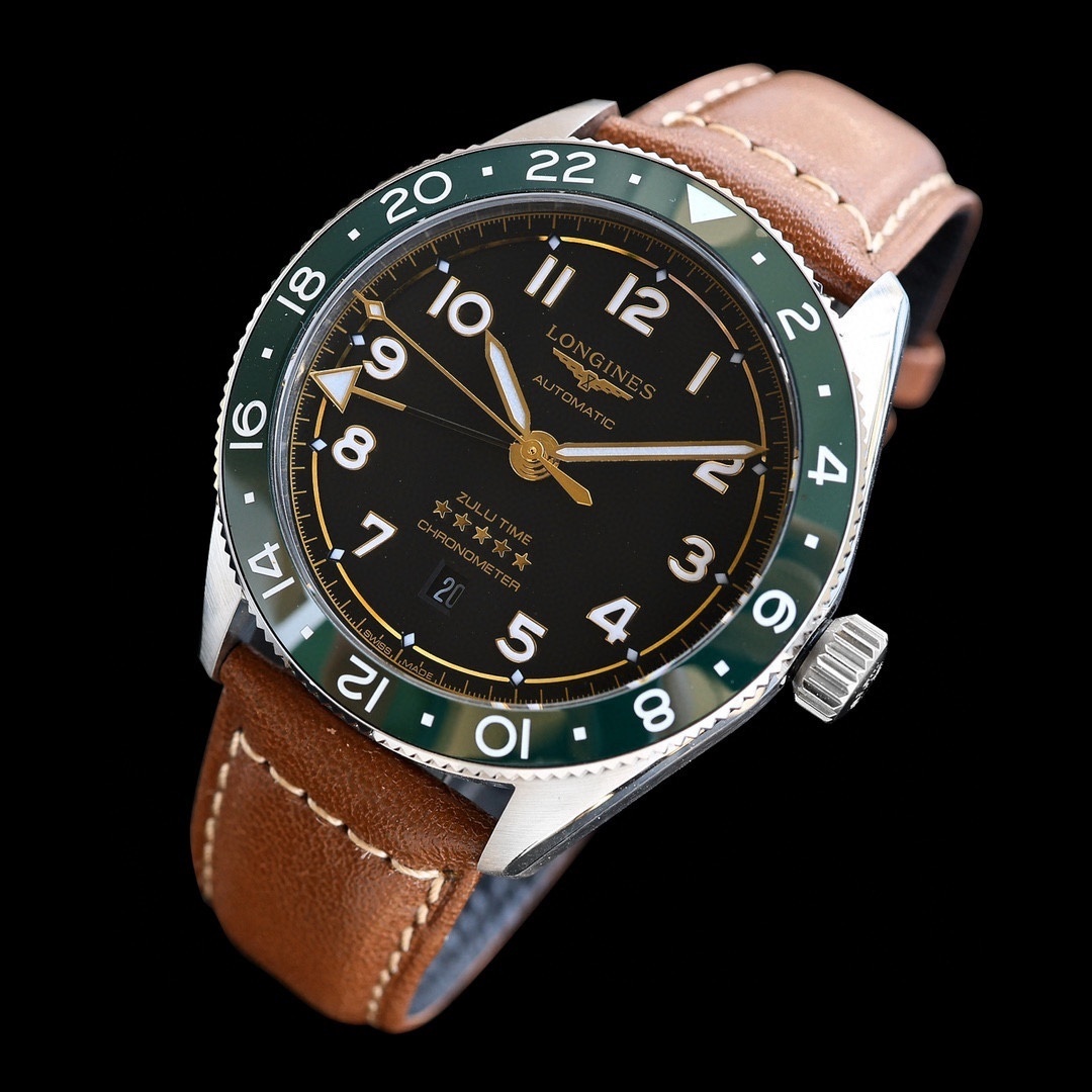 Longines LONGINES SPIRIT ZULU TIME Automatic, Stainless Steel And dark blue dial brown leather strap