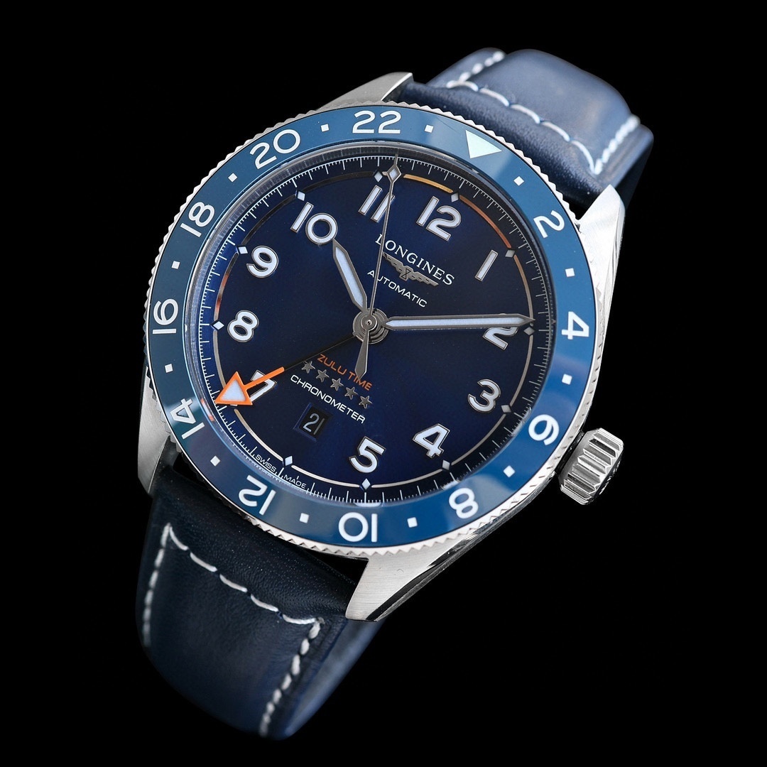 LONGINES SPIRIT ZULU TIME Automatic, Stainless Steel And blue dial blue strap