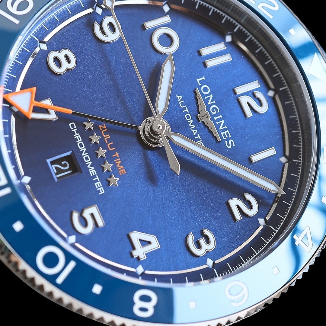 LONGINES SPIRIT ZULU TIME Automatic, Stainless Steel And blue dial blue strap