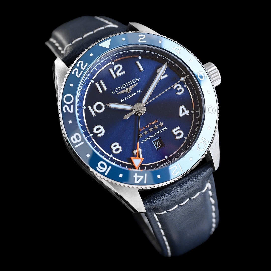LONGINES SPIRIT ZULU TIME Automatic, Stainless Steel And blue dial blue strap