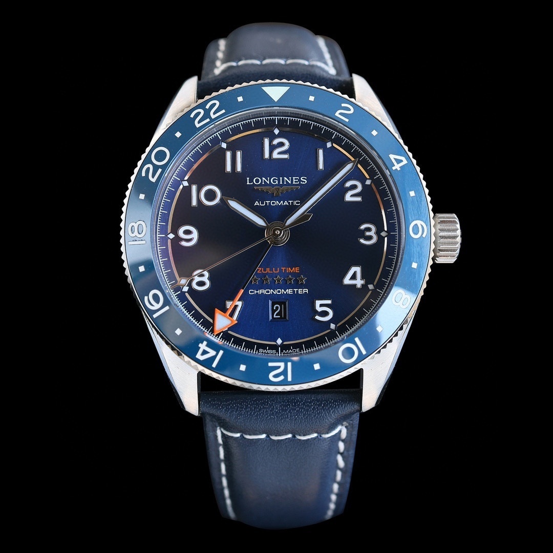 LONGINES SPIRIT ZULU TIME Automatic, Stainless Steel And blue dial blue strap
