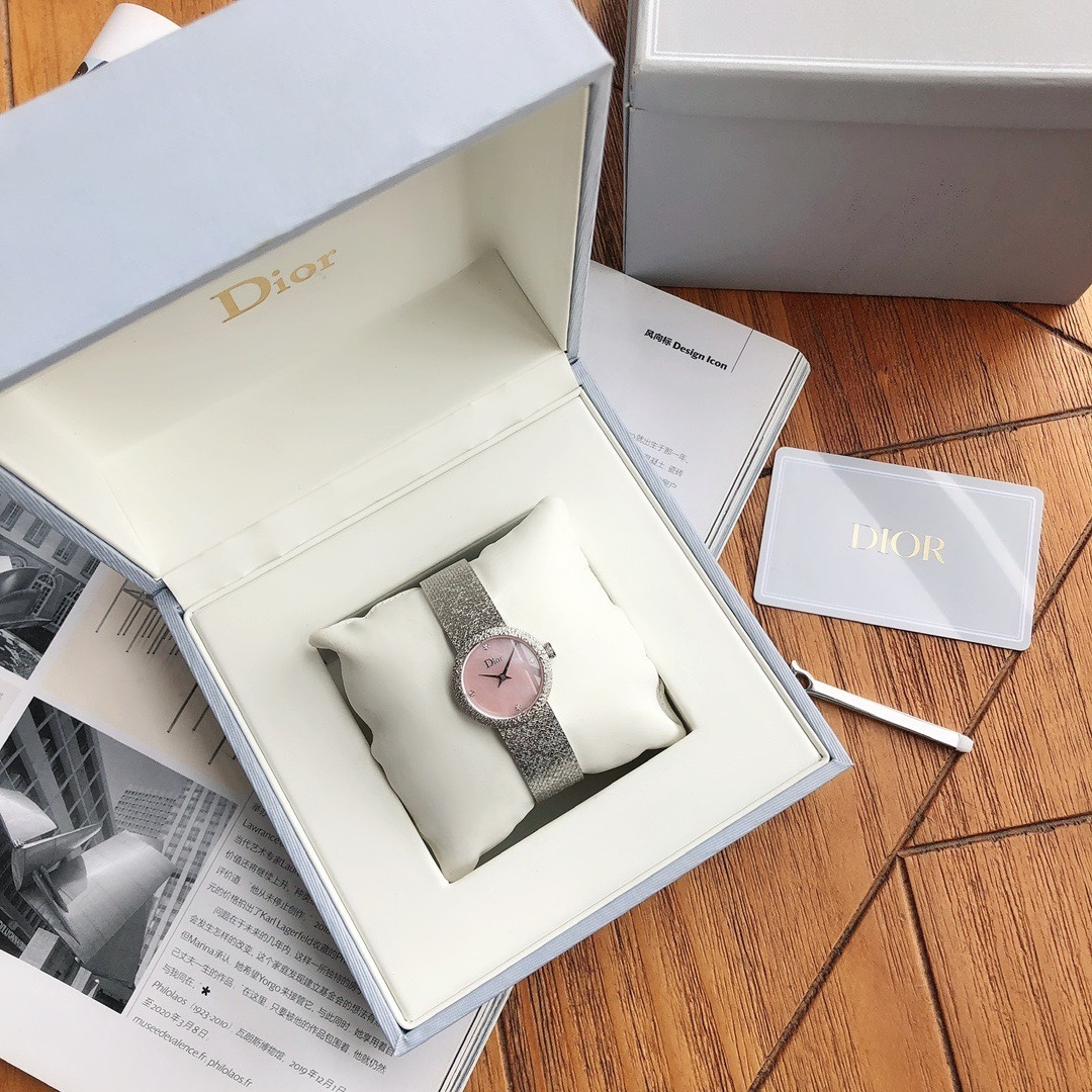 Dior La D de Dior Satine Steel Mesh Pink Dial Diamonds Womens Watch CD043115M002