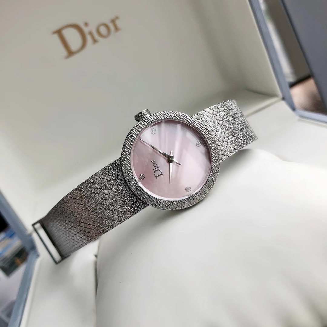 Dior La D de Dior Satine Steel Mesh Pink Dial Diamonds Womens Watch CD043115M002